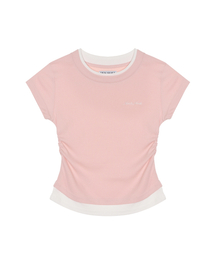 LAYERED SHIRRING SLIM TOP_PINK