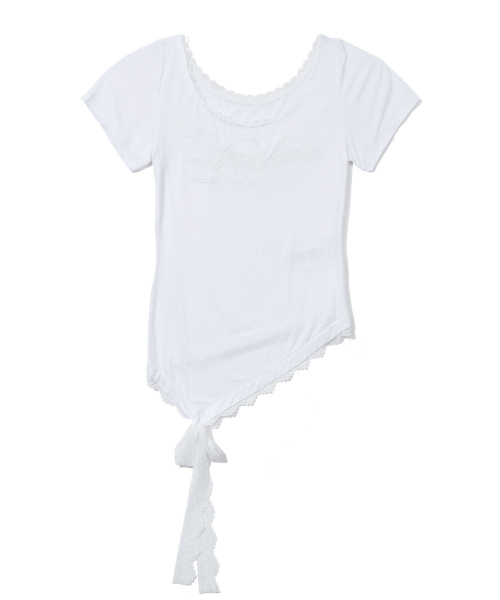YOUHEE（ユヒ）の「YOUHEE LACE UNBALANCE T-SHIRTS_WHITE（Tシャツ/カットソー・レディース・その他・FREE）」の2枚目の写真