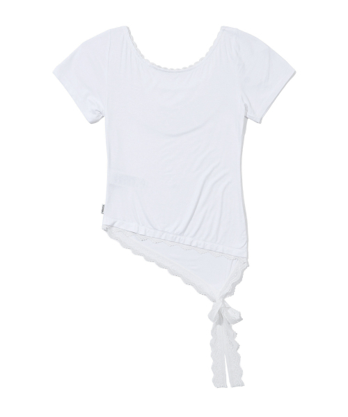 YOUHEE（ユヒ）の「YOUHEE LACE UNBALANCE T-SHIRTS_WHITE（Tシャツ/カットソー・レディース・その他・FREE）」の3枚目の写真