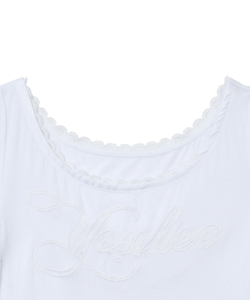 YOUHEE（ユヒ）の「YOUHEE LACE UNBALANCE T-SHIRTS_WHITE（Tシャツ/カットソー・レディース・その他・FREE）」の6枚目の写真