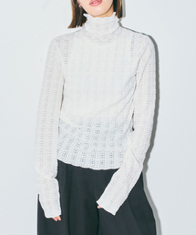 STRETCH LACE HIGH NECK TOP:カットソー