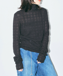 STRETCH LACE HIGH NECK TOP:カットソー