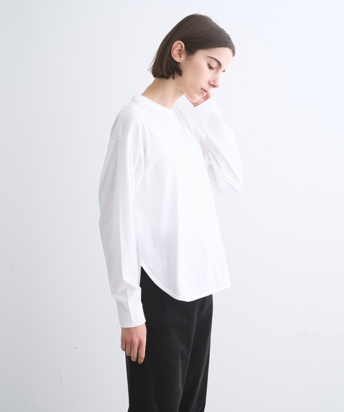 three dots(スリードッツ)の「サンデッドジャージー ルーズロングTシャツ(Tシャツ/カットソー・レディース・ホワイト・SMALL)」の1枚目の写真