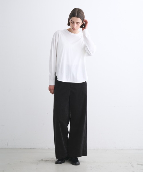 three dots(スリードッツ)の「サンデッドジャージー ルーズロングTシャツ(Tシャツ/カットソー・レディース・ホワイト・SMALL)」の5枚目の写真