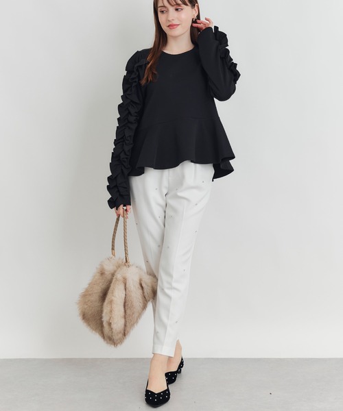 PICCIN PERLA(ピッチンペルラ)の「フリルスリーブペプラムプルオーバー(Tシャツ/カットソー・レディース・ブラック/オフホワイト・M)」の14枚目の写真