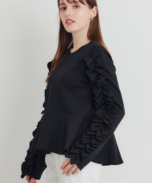 PICCIN PERLA(ピッチンペルラ)の「フリルスリーブペプラムプルオーバー(Tシャツ/カットソー・レディース・ブラック/オフホワイト・M)」の11枚目の写真