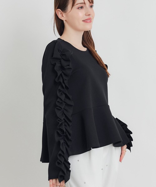 PICCIN PERLA(ピッチンペルラ)の「フリルスリーブペプラムプルオーバー(Tシャツ/カットソー・レディース・ブラック/オフホワイト・M)」の13枚目の写真