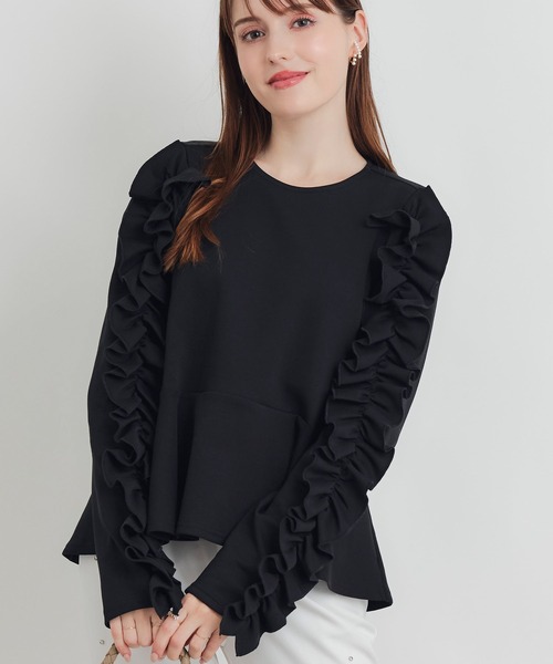 PICCIN PERLA(ピッチンペルラ)の「フリルスリーブペプラムプルオーバー(Tシャツ/カットソー・レディース・ブラック/オフホワイト・M)」の10枚目の写真