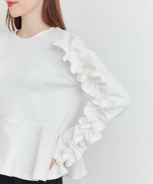 PICCIN PERLA(ピッチンペルラ)の「フリルスリーブペプラムプルオーバー(Tシャツ/カットソー・レディース・ブラック/オフホワイト・M)」の19枚目の写真