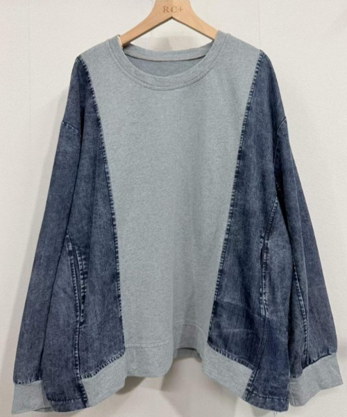 AMELY（エミリー）の「デニム切替スウェット/トレーナー/ゆったりプルオーバー（その他トップス・レディース・ブルー/グレー/ブラック・フリー）」の6枚目の写真
