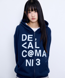 デカルコマニー LETTERING ジップアップパーカー [ネイビー]