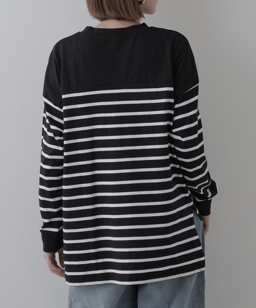 FUNALIVE(ファンアライブ)の「パネルボーダー風長袖Tシャツ(Tシャツ/カットソー・レディース・ブラック系・M~L)」の2枚目の写真