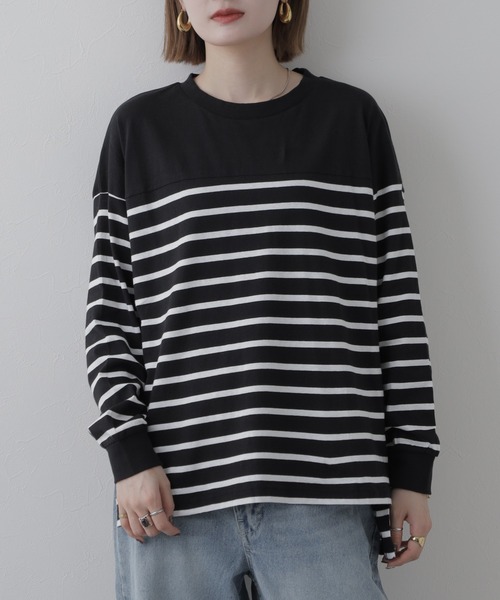 FUNALIVE(ファンアライブ)の「パネルボーダー風長袖Tシャツ(Tシャツ/カットソー・レディース・ブラック系・M~L)」の11枚目の写真