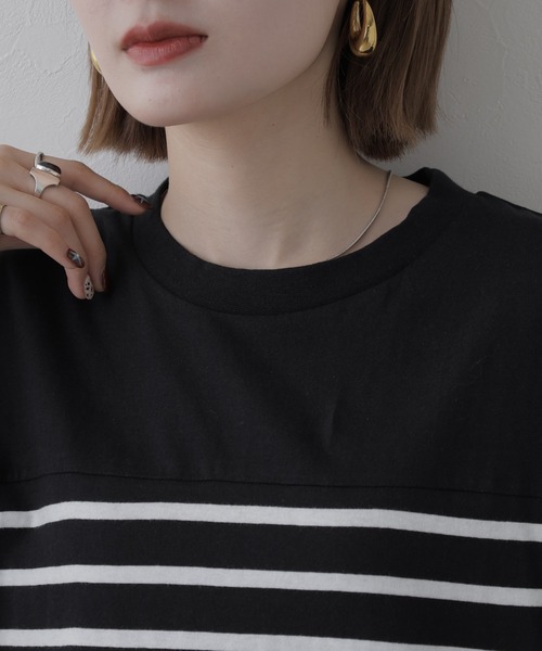FUNALIVE(ファンアライブ)の「パネルボーダー風長袖Tシャツ(Tシャツ/カットソー・レディース・ブラック系・M~L)」の3枚目の写真