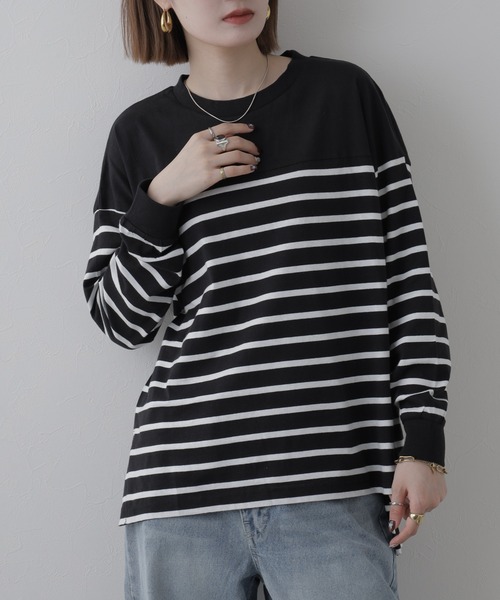 FUNALIVE(ファンアライブ)の「パネルボーダー風長袖Tシャツ(Tシャツ/カットソー・レディース・ブラック系・M~L)」の13枚目の写真