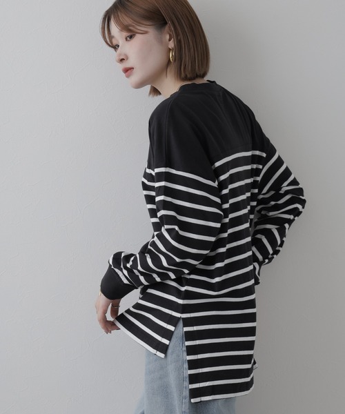 FUNALIVE(ファンアライブ)の「パネルボーダー風長袖Tシャツ(Tシャツ/カットソー・レディース・ブラック系・M~L)」の7枚目の写真