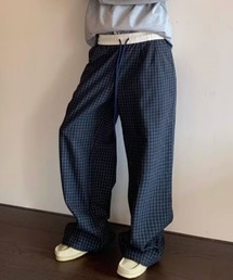 【26年秋冬新作アイテム】【ウエストゴム】ウエスト切替チェックイージーパンツ