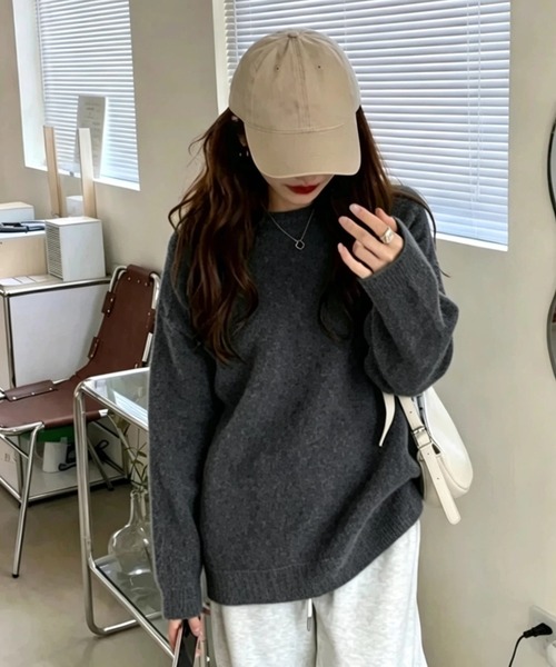 Diosfront(ディオスフロント)の「クルーネックニットプルオーバー(ニット/セーター・レディース・チャコールグレー/モカ/スモークピンク/イエロー/グリーン/カーキ/アイボリー/ブルー・FREE)」の12枚目の写真