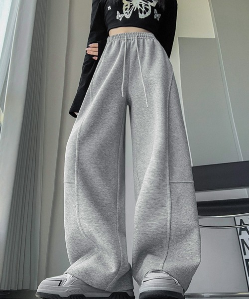Miniministore(ミニミニストア)の「スウェットパンツウエストゴムワイドパンツ(デニムパンツ・レディース・ダークグレー/グレー/ライトグレー/ブラック・FREE)」の1枚目の写真