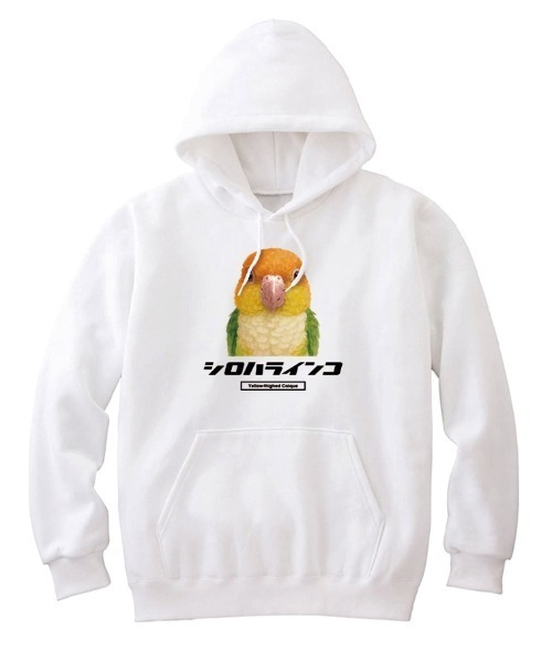 Moftique(モフティック)の「Moftique(モフティック) プルパーカー スウェット 裏毛 シロハラインコ 鳥 アニマル プリント トップス レディース ユニセックス(パーカー・レディース・ヘザーグレー/ブラック/ホワイト・S/XS)」の2枚目の写真