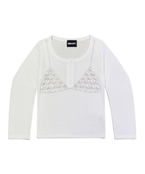BORN SLIPPY（ボーンスリッピー）の「Crystal Bikini ヘンリー長袖Tシャツ (ホワイト)（Tシャツ/カットソー・レディース・その他・FREE）」の5枚目の写真