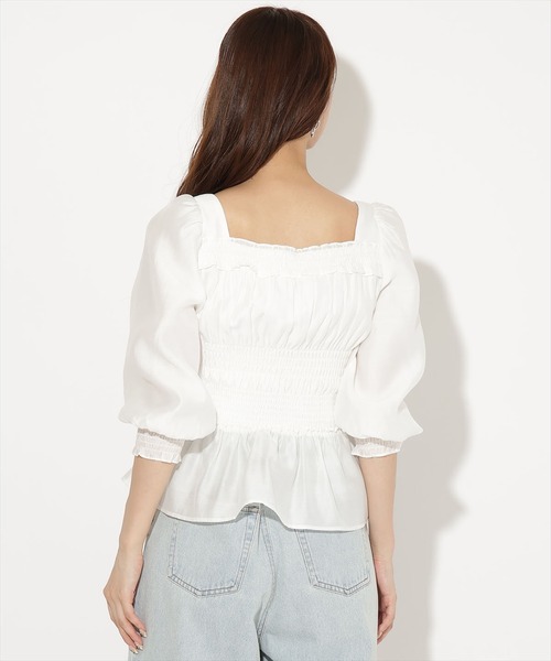 AND COUTURE(アンドクチュール)の「ウエストシャーリング7分袖ブラウス(シャツ/ブラウス・レディース・ホワイト/ブラック/ブラウン/ピンク・FREE)」の7枚目の写真