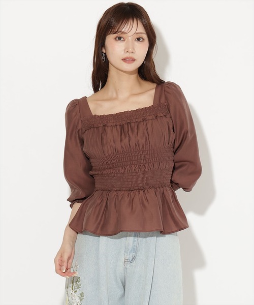 AND COUTURE(アンドクチュール)の「ウエストシャーリング7分袖ブラウス(シャツ/ブラウス・レディース・ホワイト/ブラック/ブラウン/ピンク・FREE)」の11枚目の写真