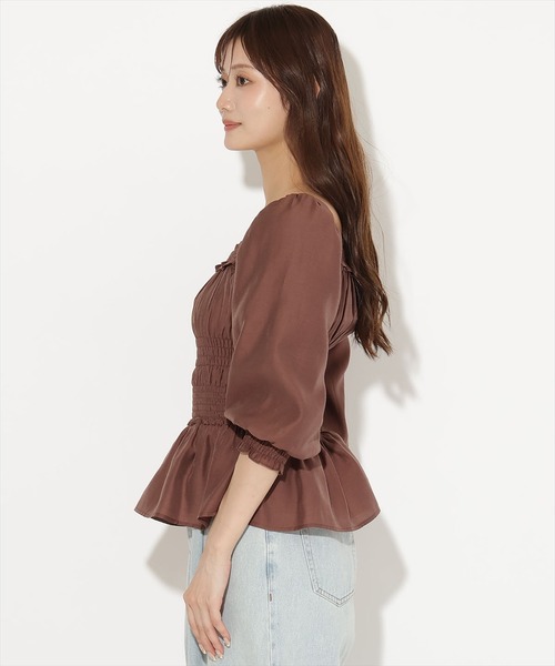 AND COUTURE(アンドクチュール)の「ウエストシャーリング7分袖ブラウス(シャツ/ブラウス・レディース・ホワイト/ブラック/ブラウン/ピンク・FREE)」の12枚目の写真