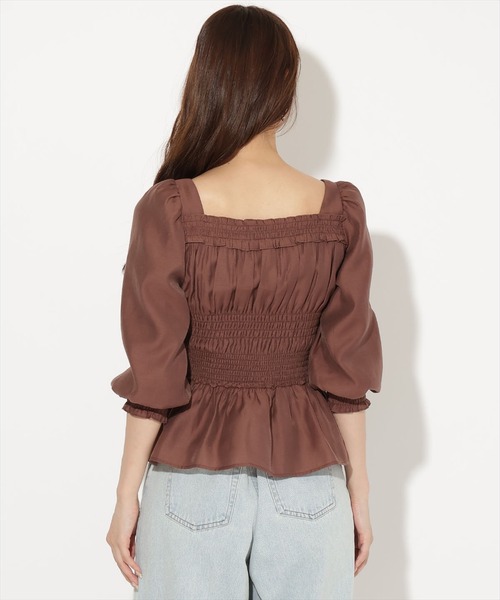 AND COUTURE(アンドクチュール)の「ウエストシャーリング7分袖ブラウス(シャツ/ブラウス・レディース・ホワイト/ブラック/ブラウン/ピンク・FREE)」の13枚目の写真