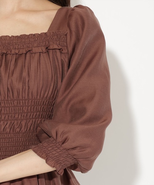 AND COUTURE(アンドクチュール)の「ウエストシャーリング7分袖ブラウス(シャツ/ブラウス・レディース・ホワイト/ブラック/ブラウン/ピンク・FREE)」の14枚目の写真