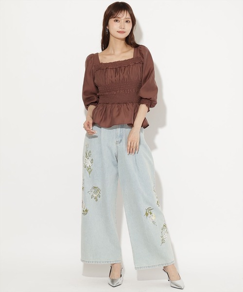 AND COUTURE(アンドクチュール)の「ウエストシャーリング7分袖ブラウス(シャツ/ブラウス・レディース・ホワイト/ブラック/ブラウン/ピンク・FREE)」の16枚目の写真