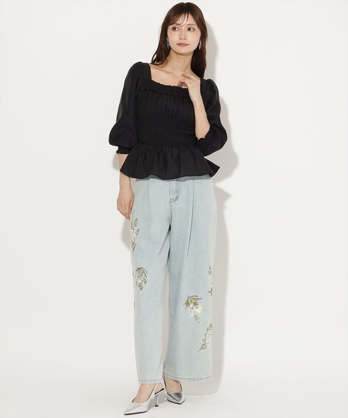AND COUTURE(アンドクチュール)の「ウエストシャーリング7分袖ブラウス(シャツ/ブラウス・レディース・ホワイト/ブラック/ブラウン/ピンク・FREE)」の8枚目の写真