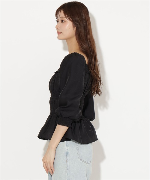 AND COUTURE(アンドクチュール)の「ウエストシャーリング7分袖ブラウス(シャツ/ブラウス・レディース・ホワイト/ブラック/ブラウン/ピンク・FREE)」の9枚目の写真