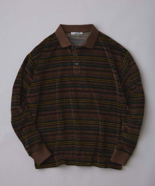 JOURNAL STANDARD relume（ジャーナルスタンダード　レリューム）の「ベロア ボーダー ポロシャツ（ポロシャツ・メンズ・ブラウン/アイボリー/ブラックミックス・MEDIUM/LARGE）」の3枚目の写真