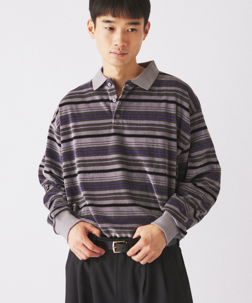 JOURNAL STANDARD relume（ジャーナルスタンダード　レリューム）の「ベロア ボーダー ポロシャツ（ポロシャツ・メンズ・ブラウン/アイボリー/ブラックミックス・MEDIUM/LARGE）」の9枚目の写真