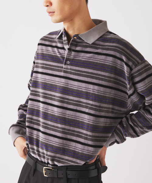 JOURNAL STANDARD relume（ジャーナルスタンダード　レリューム）の「ベロア ボーダー ポロシャツ（ポロシャツ・メンズ・ブラウン/アイボリー/ブラックミックス・MEDIUM/LARGE）」の11枚目の写真