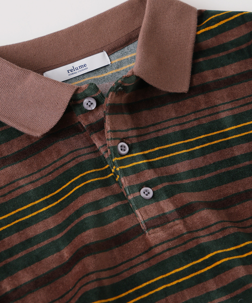 JOURNAL STANDARD relume（ジャーナルスタンダード　レリューム）の「ベロア ボーダー ポロシャツ（ポロシャツ・メンズ・ブラウン/アイボリー/ブラックミックス・MEDIUM/LARGE）」の12枚目の写真
