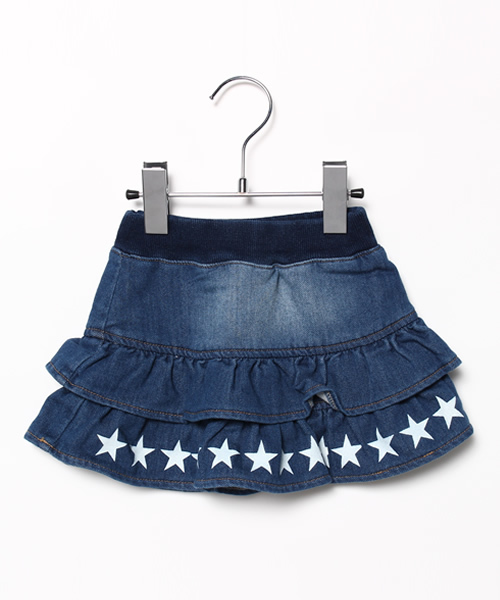 CHUBBYGANG(チャビーギャング)の「スターデザインニットデニムミニスカート(スカート・キッズ・インディゴブルー・110/130/100/120)」の1枚目の写真