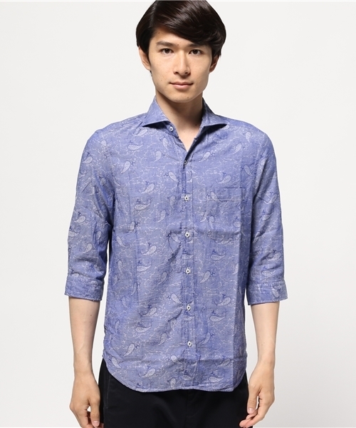 MEN'S BIGI(メンズビギ)の「7分袖シャツ(ペイズリー柄)/JAPAN MADE(日本製)(シャツ/ブラウス・メンズ・ホワイト/ピンク/ブルー・S/L/M)」の1枚目の写真