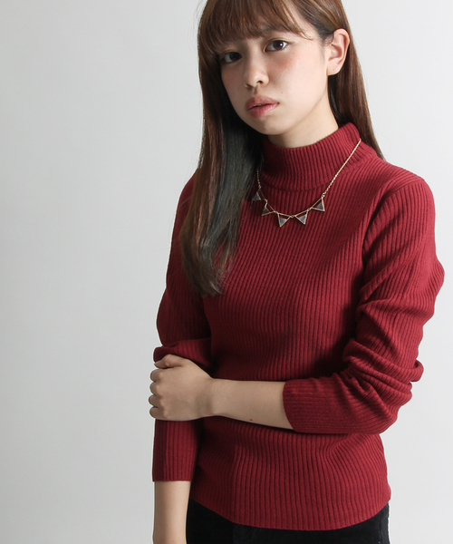 WEGO（ウィゴー）の「WEGO/リブハイネックニット（ニット/セーター・レディース・ピンク/ワイン/その他1/その他2/杢グレー/ダークオレンジ/ダークグリーン/オフホワイト/ブラック・FREE）」の7枚目の写真