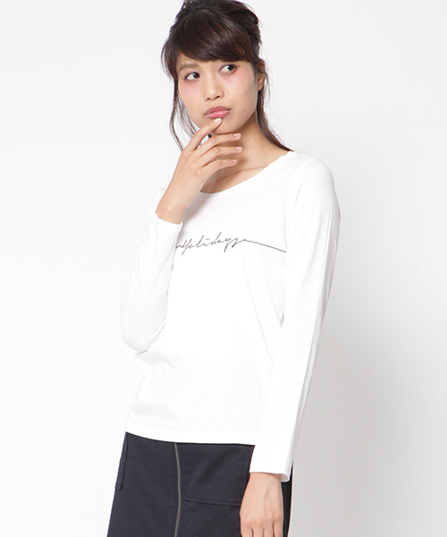 VICKY(ビッキー)の「刺繍ロゴ長袖ロングTシャツ(Tシャツ/カットソー・レディース・オフホワイト/ブラック/ライトグレー・M)」の2枚目の写真