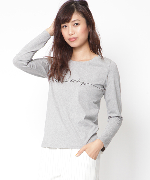 VICKY(ビッキー)の「刺繍ロゴ長袖ロングTシャツ(Tシャツ/カットソー・レディース・オフホワイト/ブラック/ライトグレー・M)」の1枚目の写真