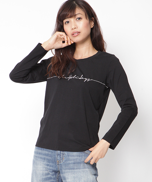 VICKY(ビッキー)の「刺繍ロゴ長袖ロングTシャツ(Tシャツ/カットソー・レディース・オフホワイト/ブラック/ライトグレー・M)」の3枚目の写真