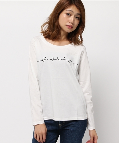 VICKY(ビッキー)の「刺繍ロゴ長袖ロングTシャツ(Tシャツ/カットソー・レディース・オフホワイト/ブラック/ライトグレー・M)」の15枚目の写真