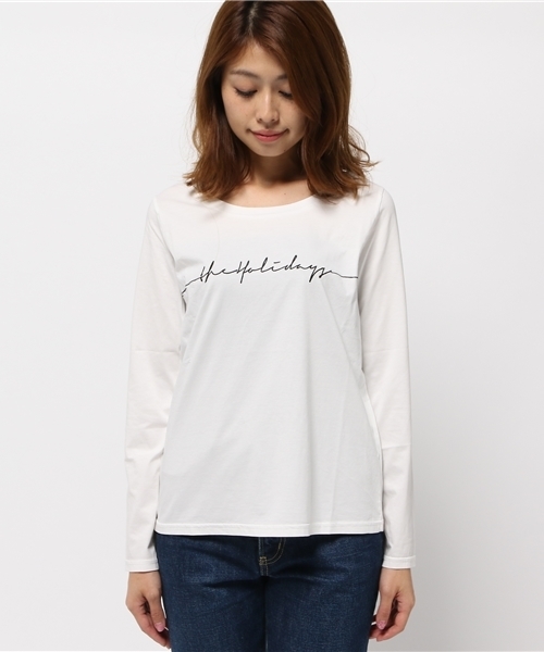VICKY(ビッキー)の「刺繍ロゴ長袖ロングTシャツ(Tシャツ/カットソー・レディース・オフホワイト/ブラック/ライトグレー・M)」の4枚目の写真