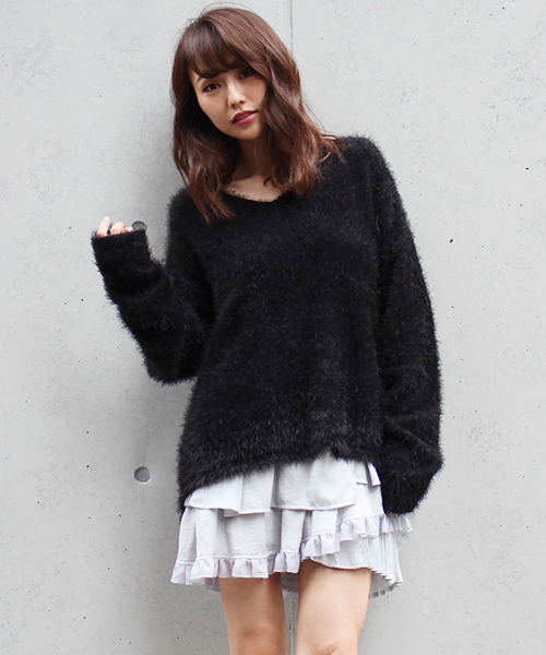 MICOAMERI(ミコアメリ)の「バックリボンシャギーニット(ニット/セーター・レディース・ブラック/ピンク/ホワイト/グレー・FREE)」の15枚目の写真