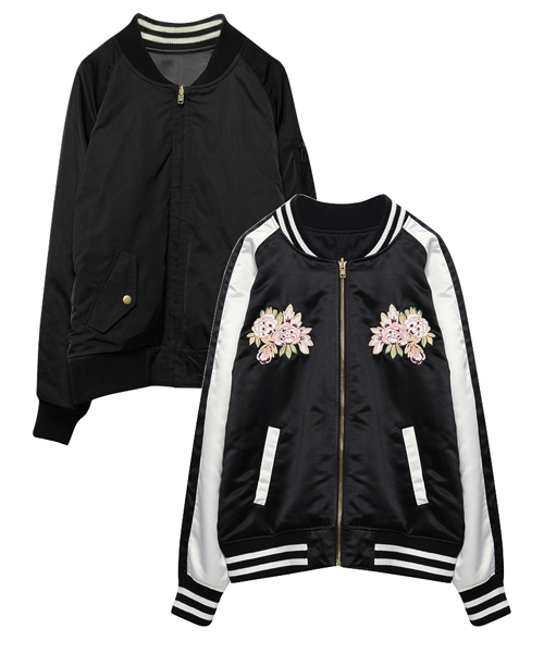 Re:EDIT（リエディ）の「[リエディ]2WAYリバーシブル中綿MA-1ブルゾン＆刺繍スカジャン[リエディオリジナル]アウター/ブルゾン/ジャケット/ボンバージャケット（スカジャン・レディース・ピンク/ブラック/カーキ・MEDIUM/LARGE）」の15枚目の写真