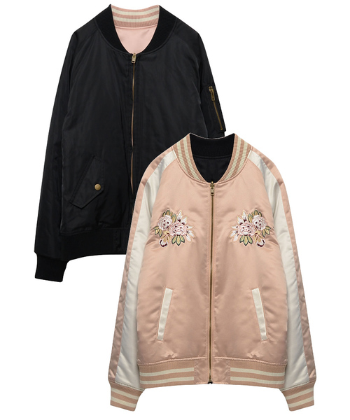 Re:EDIT（リエディ）の「[リエディ]2WAYリバーシブル中綿MA-1ブルゾン＆刺繍スカジャン[リエディオリジナル]アウター/ブルゾン/ジャケット/ボンバージャケット（スカジャン・レディース・ピンク/ブラック/カーキ・MEDIUM/LARGE）」の18枚目の写真