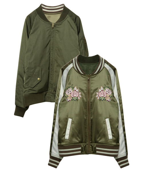 Re:EDIT（リエディ）の「[リエディ]2WAYリバーシブル中綿MA-1ブルゾン＆刺繍スカジャン[リエディオリジナル]アウター/ブルゾン/ジャケット/ボンバージャケット（スカジャン・レディース・ピンク/ブラック/カーキ・MEDIUM/LARGE）」の20枚目の写真