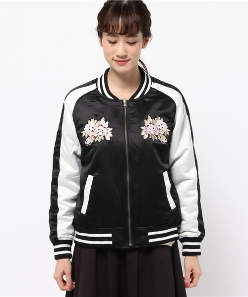 Re:EDIT（リエディ）の「[リエディ]2WAYリバーシブル中綿MA-1ブルゾン＆刺繍スカジャン[リエディオリジナル]アウター/ブルゾン/ジャケット/ボンバージャケット（スカジャン・レディース・ピンク/ブラック/カーキ・MEDIUM/LARGE）」の4枚目の写真